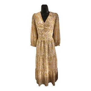 COPY-Sincerely Jules yellow floral v-neck tiered smockedvruched front dress szXL